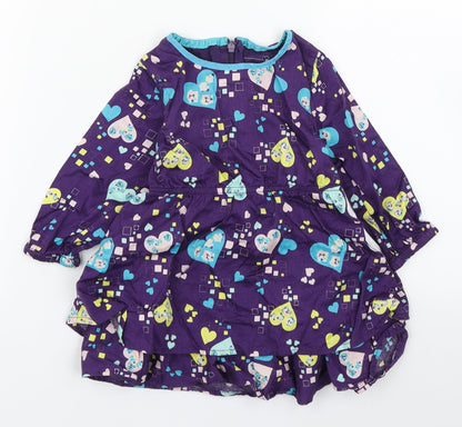 name it Girls Multicoloured Geometric 100% Cotton Skater Dress  Size 9-12 Months  Round Neck Pullover