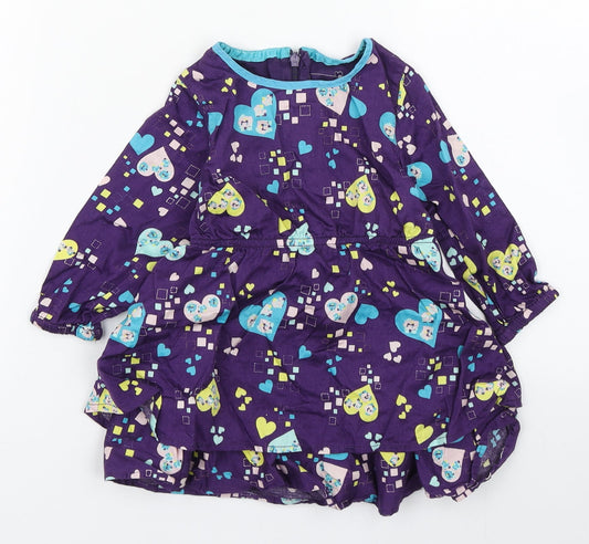 name it Girls Multicoloured Geometric 100% Cotton Skater Dress Size 9-12 Months Round Neck Pullover