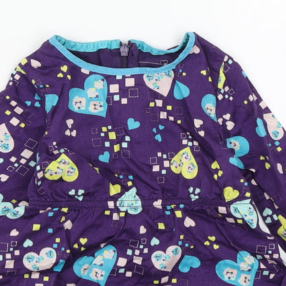 name it Girls Multicoloured Geometric 100% Cotton Skater Dress  Size 9-12 Months  Round Neck Pullover