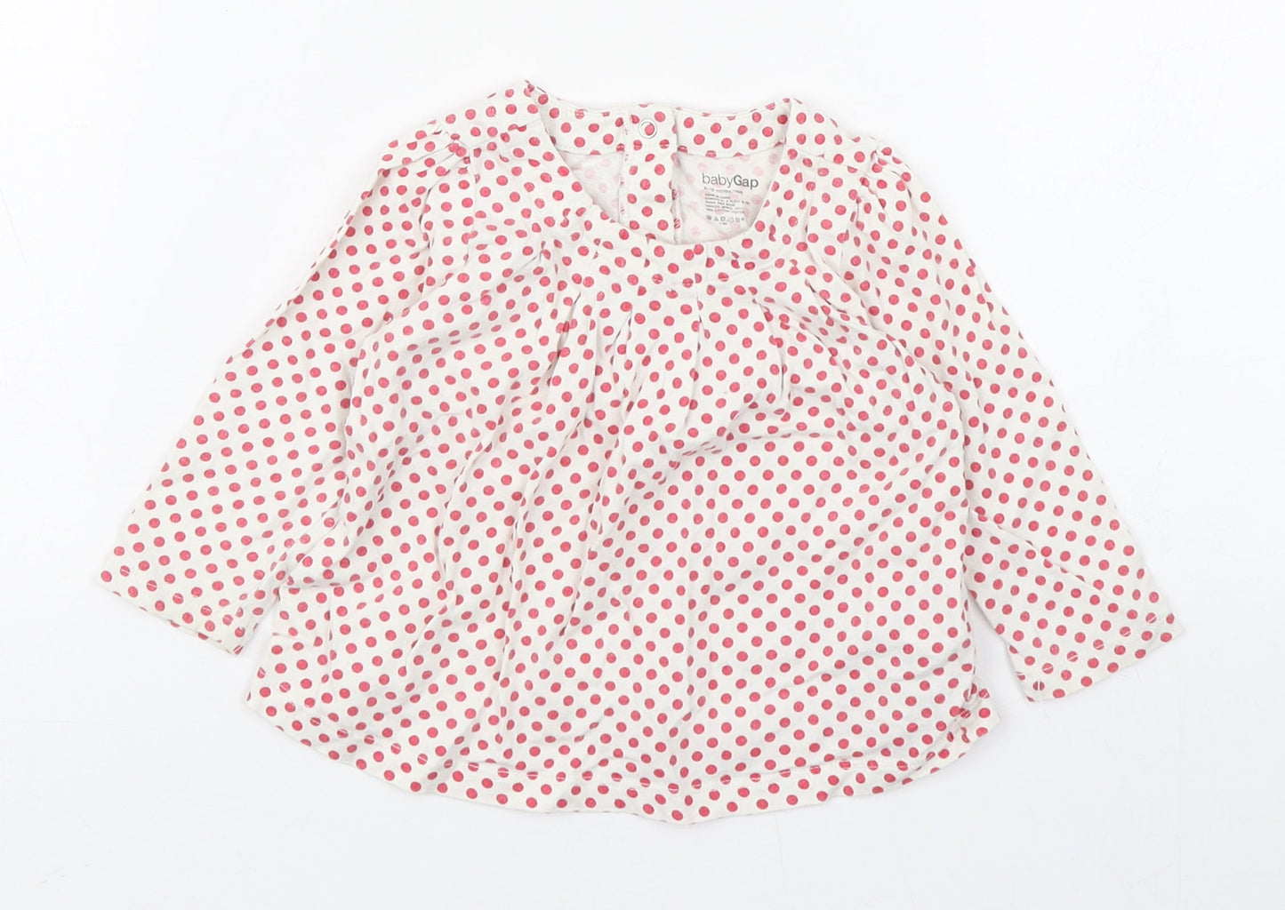 Gap Girls White Polka Dot 100% Cotton Basic T-Shirt Size 6-9 Months Scoop Neck Button