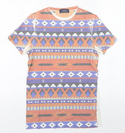 Topman Mens Multicoloured Fair Isle Cotton  T-Shirt Size XS Round Neck