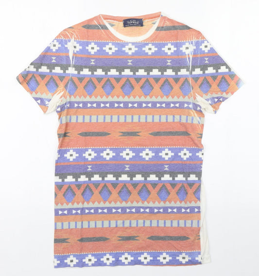 Topman Mens Multicoloured Fair Isle Cotton  T-Shirt Size XS Round Neck