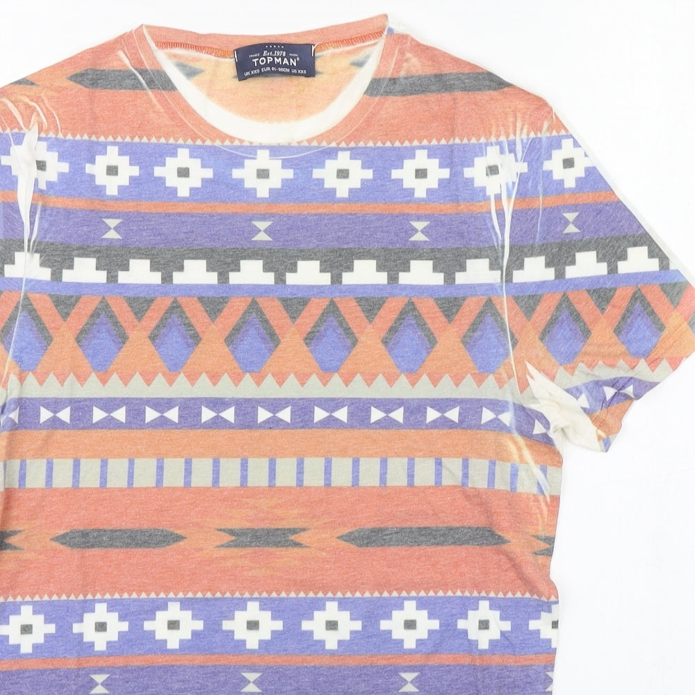 Topman Mens Multicoloured Fair Isle Cotton  T-Shirt Size XS Round Neck
