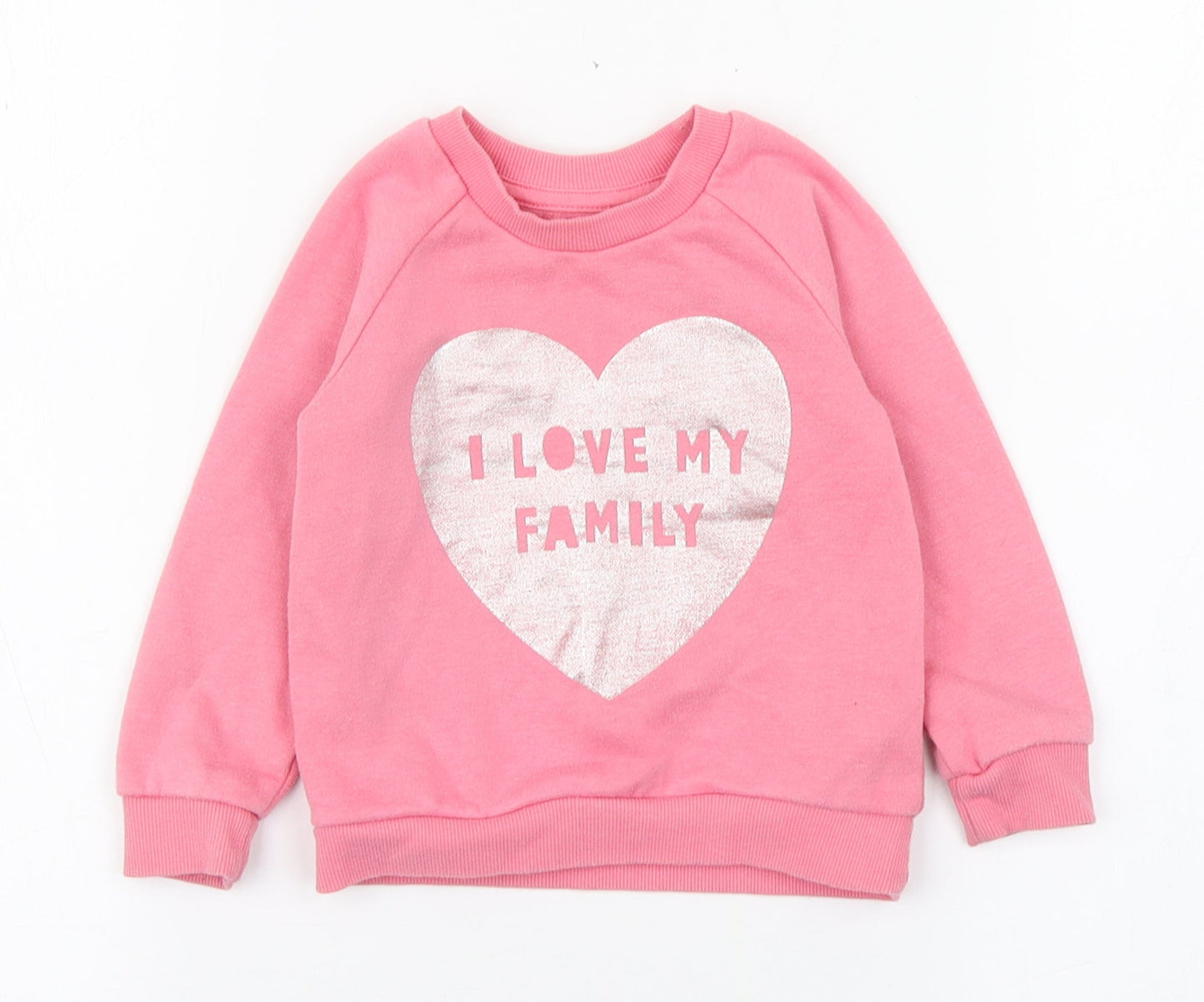 Primark Girls Pink  Cotton Pullover Jumper Size 9-12 Months   - I love my family