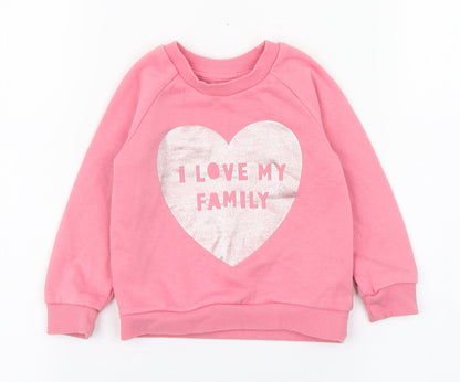 Primark Girls Pink  Cotton Pullover Jumper Size 9-12 Months   - I love my family