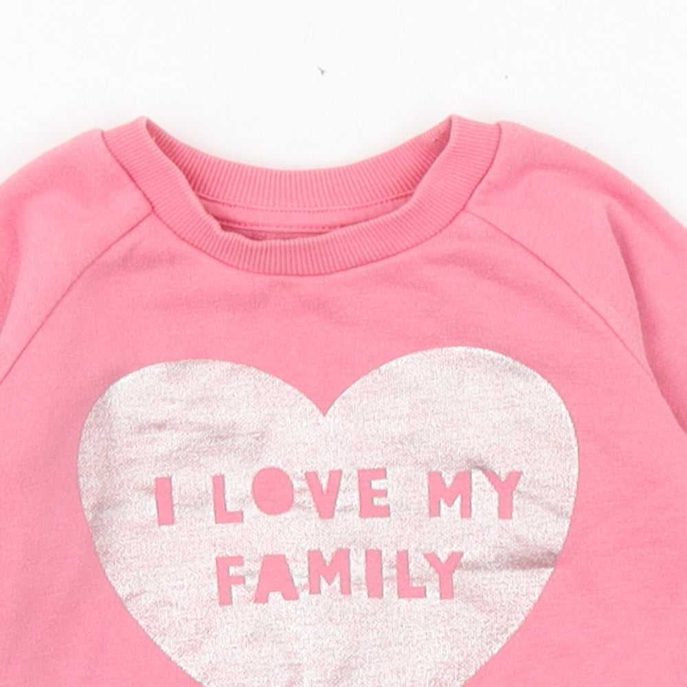 Primark Girls Pink  Cotton Pullover Jumper Size 9-12 Months   - I love my family