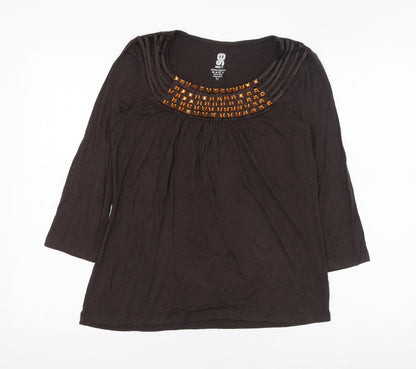 Ninety Womens Brown  Viscose Basic Blouse Size L Round Neck