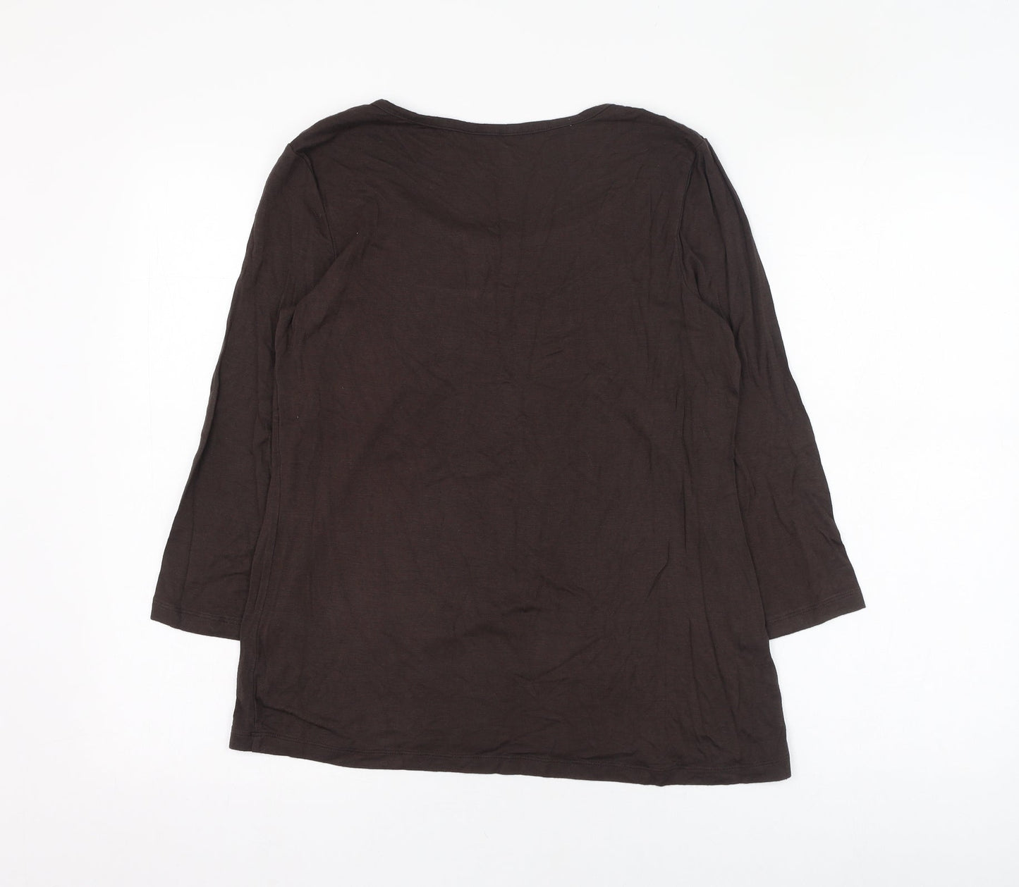 Ninety Womens Brown  Viscose Basic Blouse Size L Round Neck