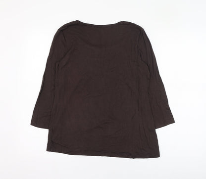 Ninety Womens Brown  Viscose Basic Blouse Size L Round Neck