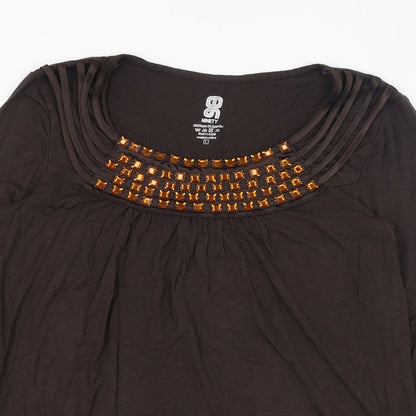Ninety Womens Brown  Viscose Basic Blouse Size L Round Neck