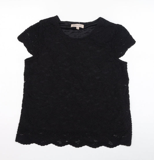Philosophy Womens Black  Nylon Basic Blouse Size M Round Neck