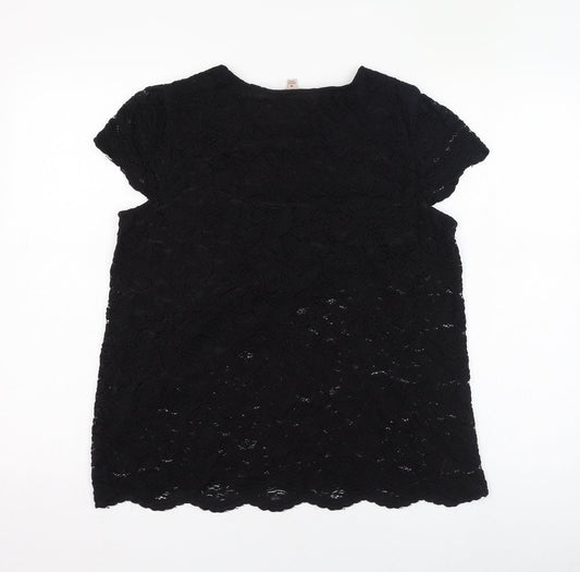 Philosophy Womens Black  Nylon Basic Blouse Size M Round Neck