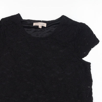 Philosophy Womens Black  Nylon Basic Blouse Size M Round Neck