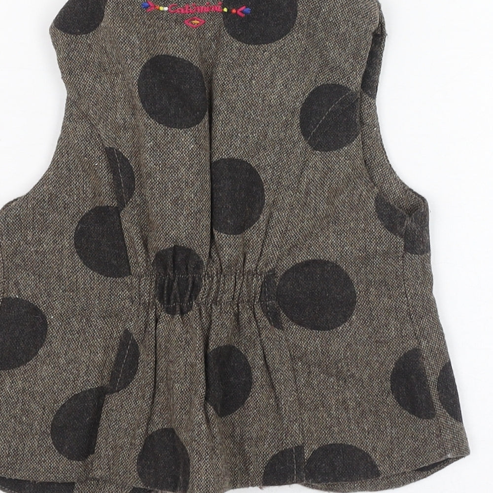 Catimini Girls Brown Polka Dot  Gilet Jacket Size 3 Years  Hook & Loop