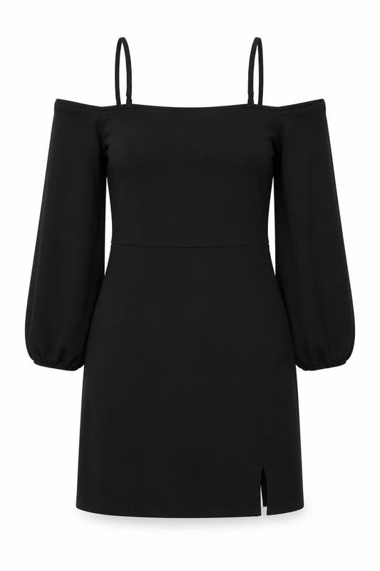Front view of NA-KD women’s black polyester pencil dress, size M, square neck pullover