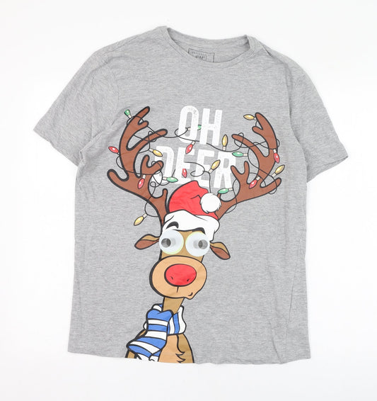 F&F Mens Grey  Cotton  T-Shirt Size M Round Neck  - Christmas, Oh deer