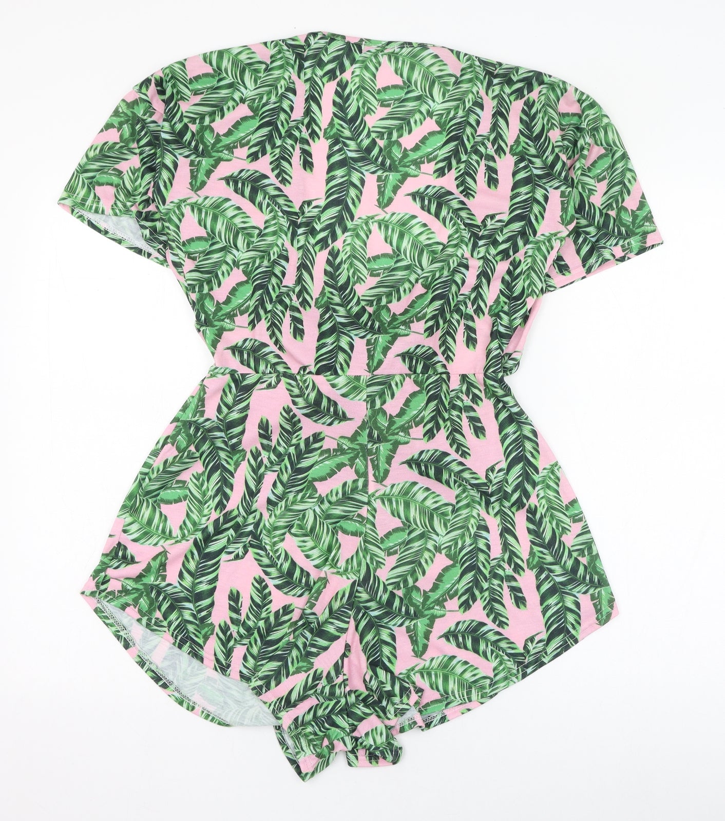 PRETTYLITTLETHING Womens Green Floral Polyester Playsuit One-Piece Size 12  Tie