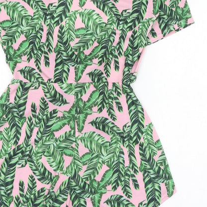 PRETTYLITTLETHING Womens Green Floral Polyester Playsuit One-Piece Size 12  Tie