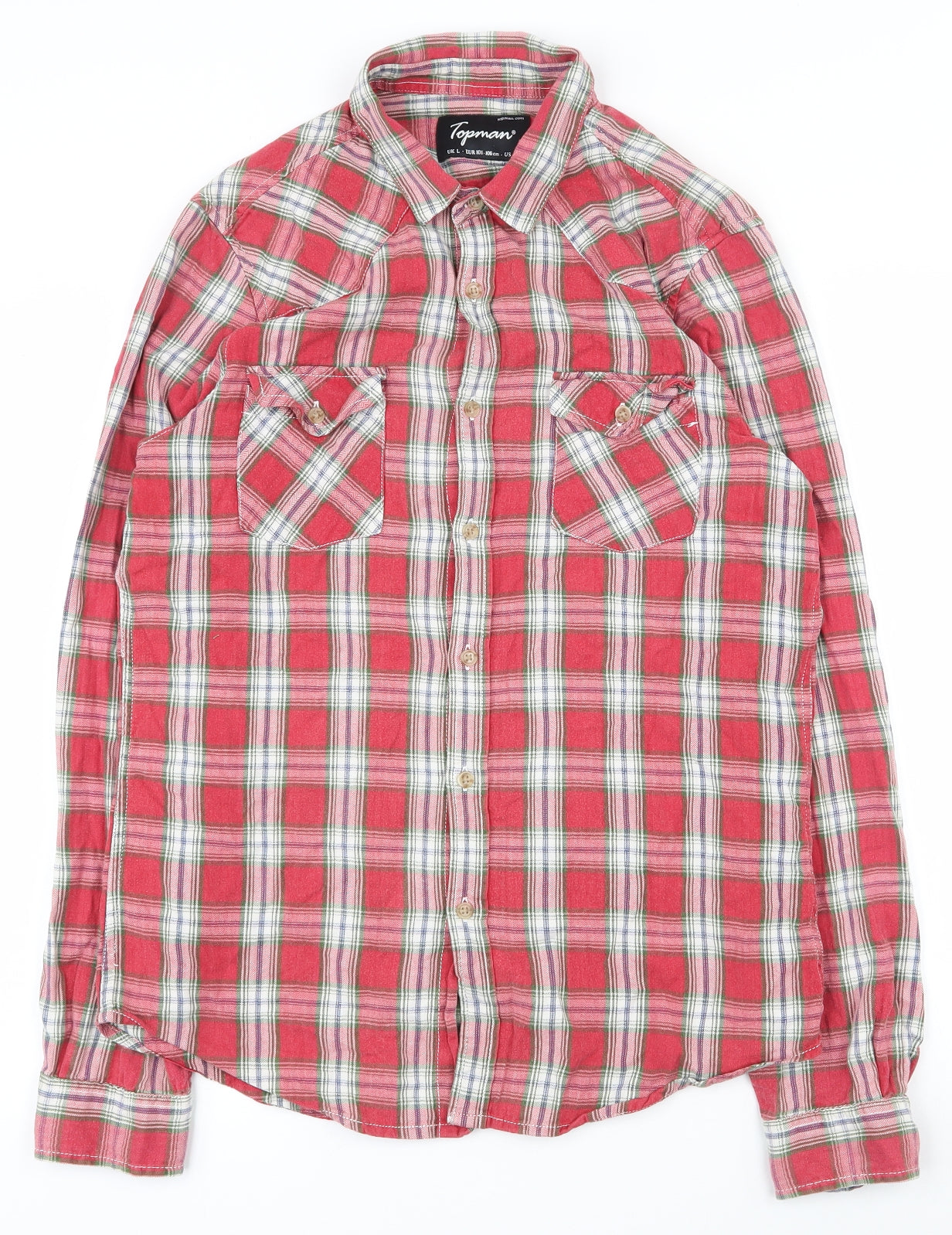 Mens UK Size L Topman Red  Button-Up Long Sleeve Casual Shirt