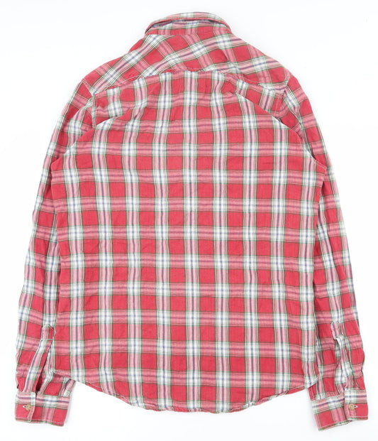 Topman Mens Red Plaid Polyester  Button-Up Size L Collared Button