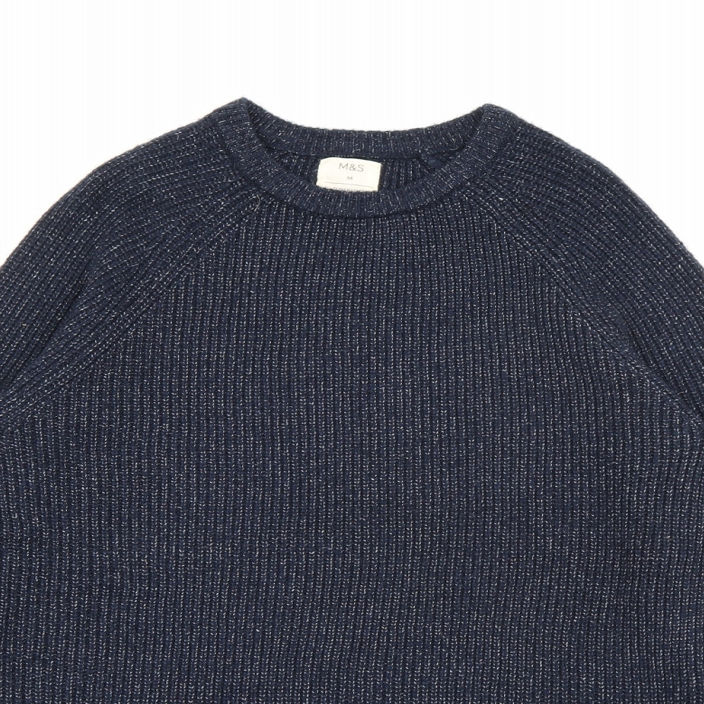 Marks and Spencer Mens Blue Crew Neck  Polyamide Pullover Jumper Size M