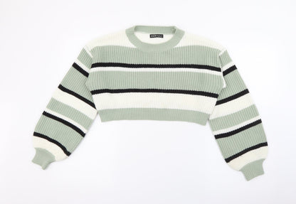 SheIn Womens Green Crew Neck Striped Acrylic Pullover Jumper Size S