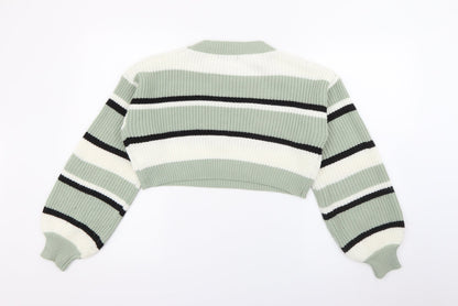 SheIn Womens Green Crew Neck Striped Acrylic Pullover Jumper Size S