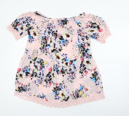 River Island Womens Pink Floral Viscose Shift  Size S  Scoop Neck