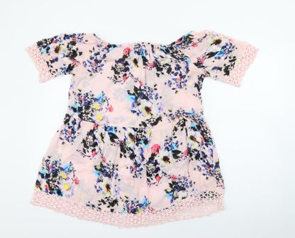 River Island Womens Pink Floral Viscose Shift  Size S  Scoop Neck