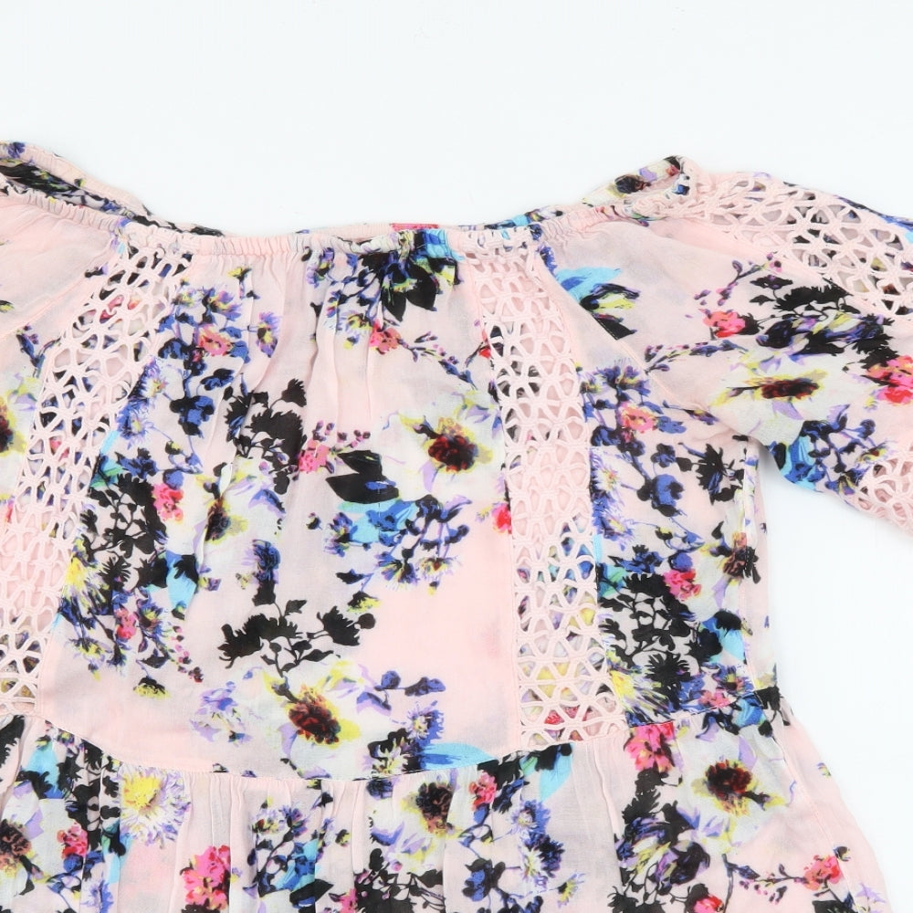 River Island Womens Pink Floral Viscose Shift  Size S  Scoop Neck