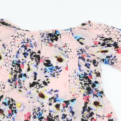 River Island Womens Pink Floral Viscose Shift  Size S  Scoop Neck