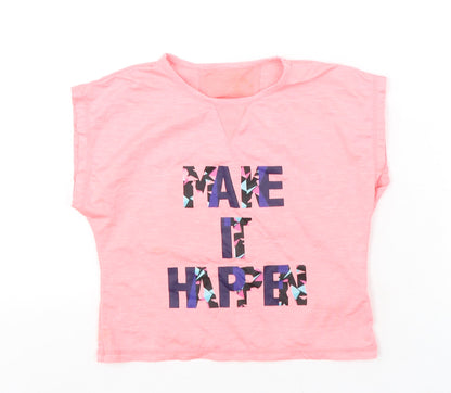 Dunnes  Girls Pink  Cotton Basic T-Shirt Size 5-6 Years Round Neck Pullover