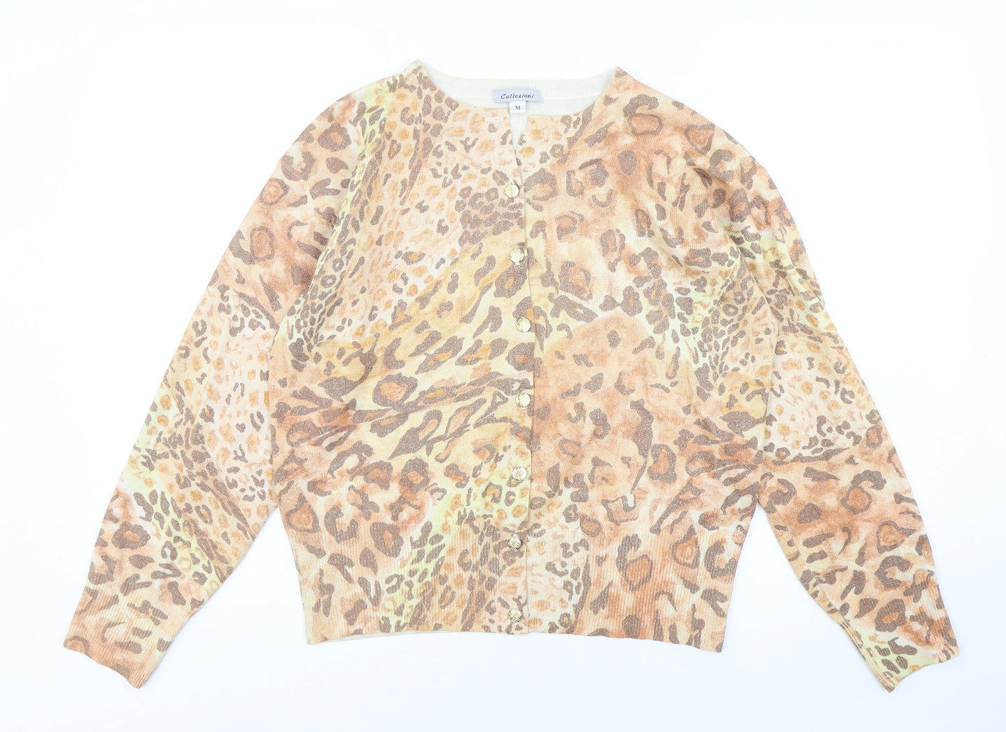 Collezioni Womens Multicoloured Round Neck Animal Print Acrylic Cardigan Jumper Size M