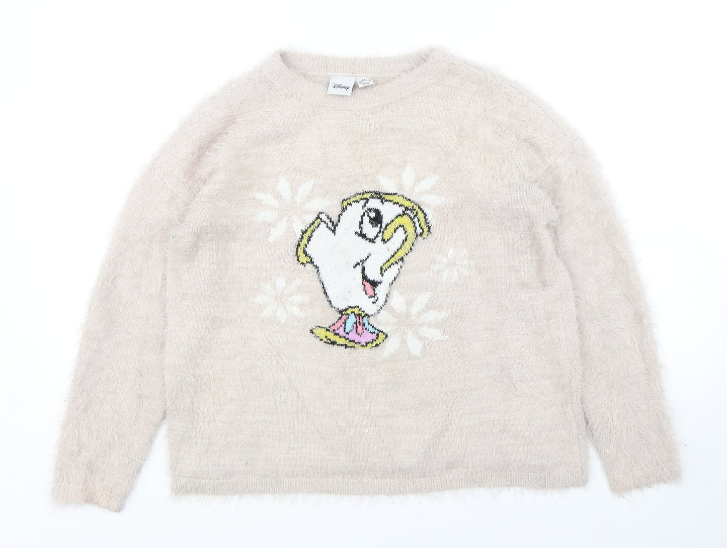 Primark Womens Pink Round Neck  Nylon Pullover Jumper Size 4   - Chip Beauty and the Beast