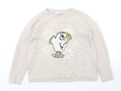 Primark Womens Pink Round Neck  Nylon Pullover Jumper Size 4   - Chip Beauty and the Beast