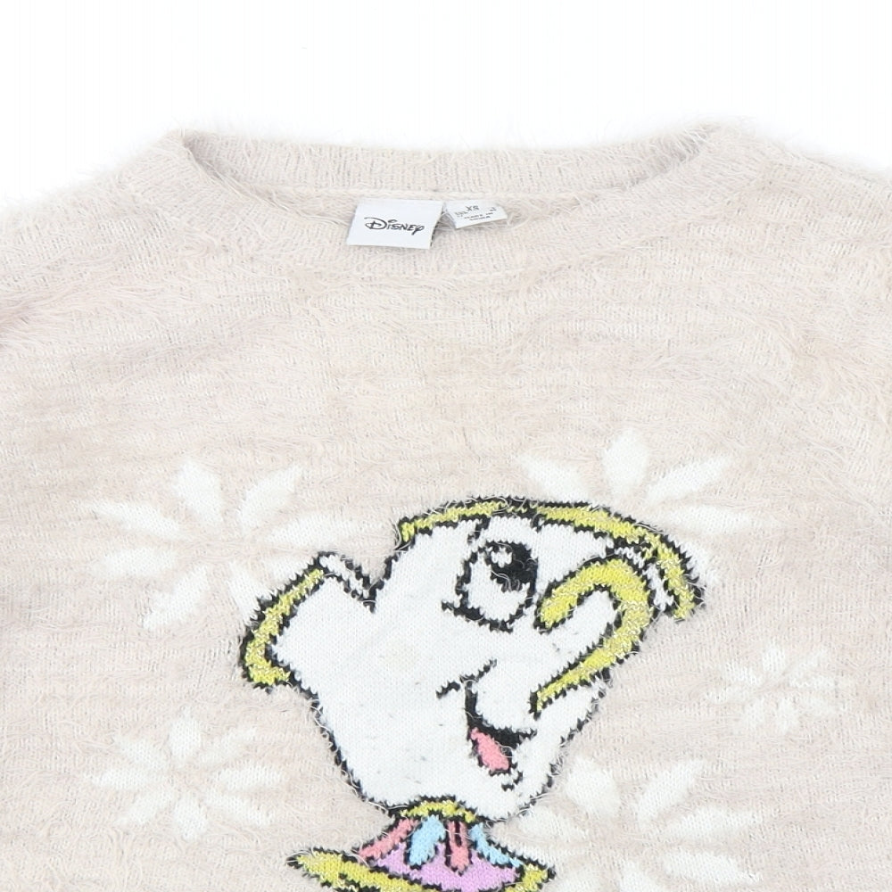 Primark Womens Pink Round Neck  Nylon Pullover Jumper Size 4   - Chip Beauty and the Beast