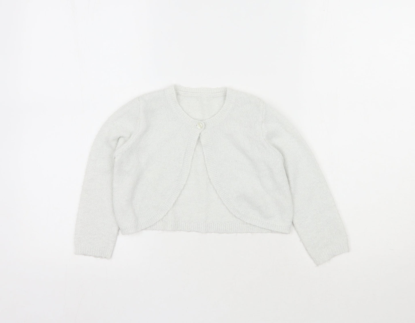 Matalan Girls White Round Neck  Acrylic Cardigan Jumper Size 4-5 Years  Button
