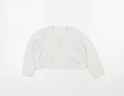Matalan Girls White Round Neck  Acrylic Cardigan Jumper Size 4-5 Years  Button