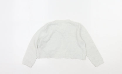 Matalan Girls White Round Neck  Acrylic Cardigan Jumper Size 4-5 Years  Button