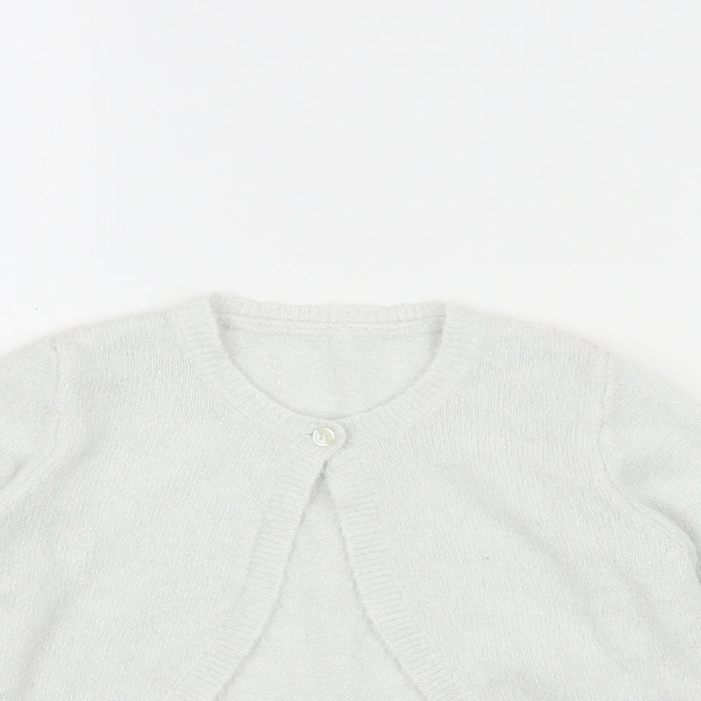 Matalan Girls White Round Neck  Acrylic Cardigan Jumper Size 4-5 Years  Button