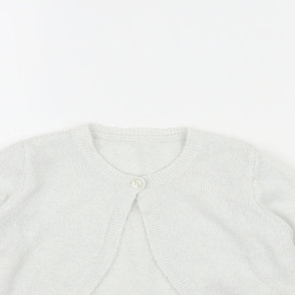 Matalan Girls White Round Neck  Acrylic Cardigan Jumper Size 4-5 Years  Button