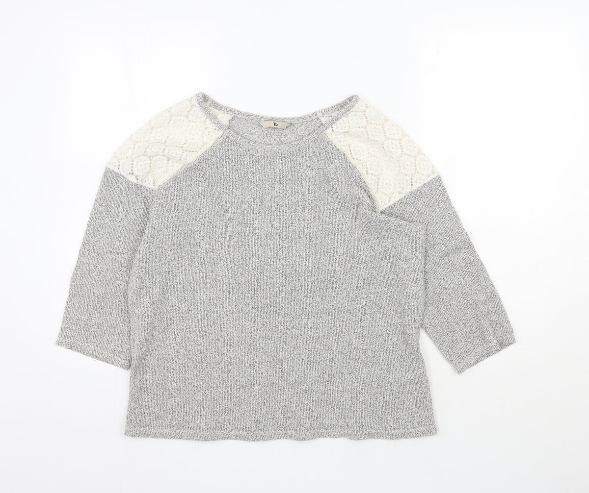 Additional front view of Tu women’s grey polyamide pullover sweatshirt, size UK 12, pullover - lace shoulders