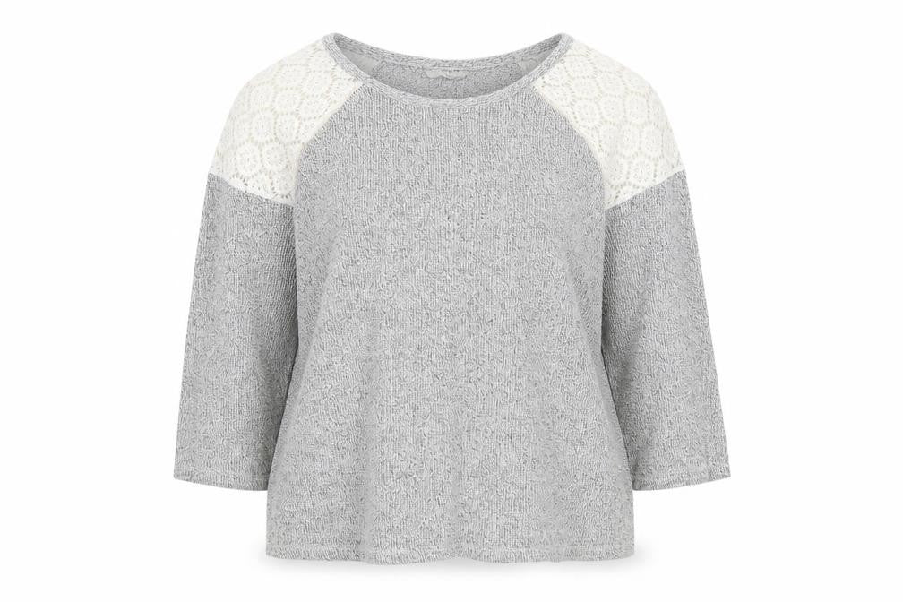 Front view of Tu women’s grey polyamide pullover sweatshirt, size UK 12, pullover - lace shoulders