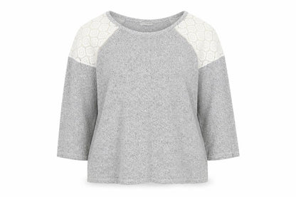 Front view of Tu women’s grey polyamide pullover sweatshirt, size UK 12, pullover - lace shoulders