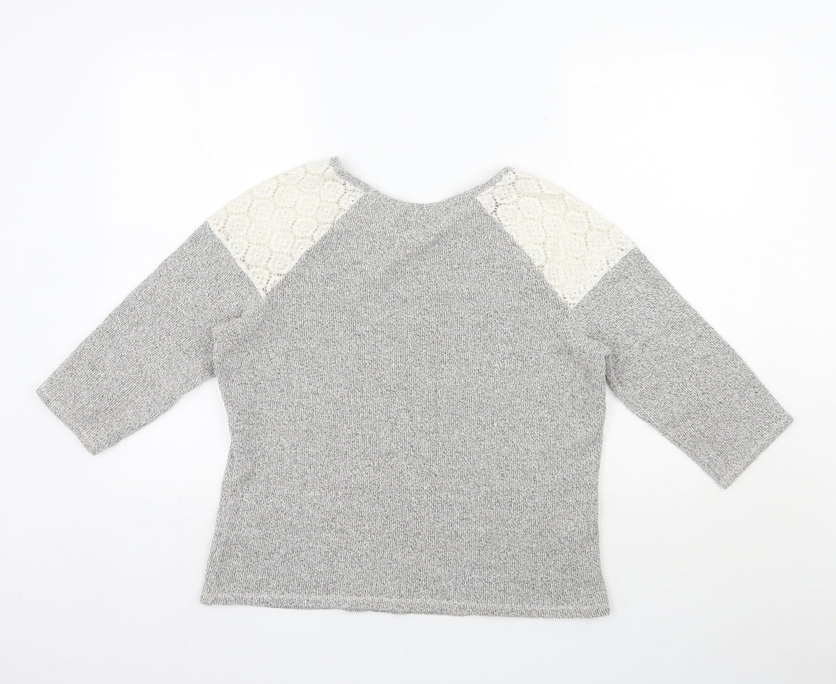 Back view of Tu women’s grey polyamide pullover sweatshirt, size UK 12, pullover - lace shoulders