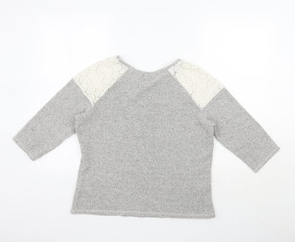 Back view of Tu women’s grey polyamide pullover sweatshirt, size UK 12, pullover - lace shoulders