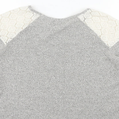 Brand and care label for Tu women’s grey polyamide pullover sweatshirt, size UK 12, pullover - lace shoulders