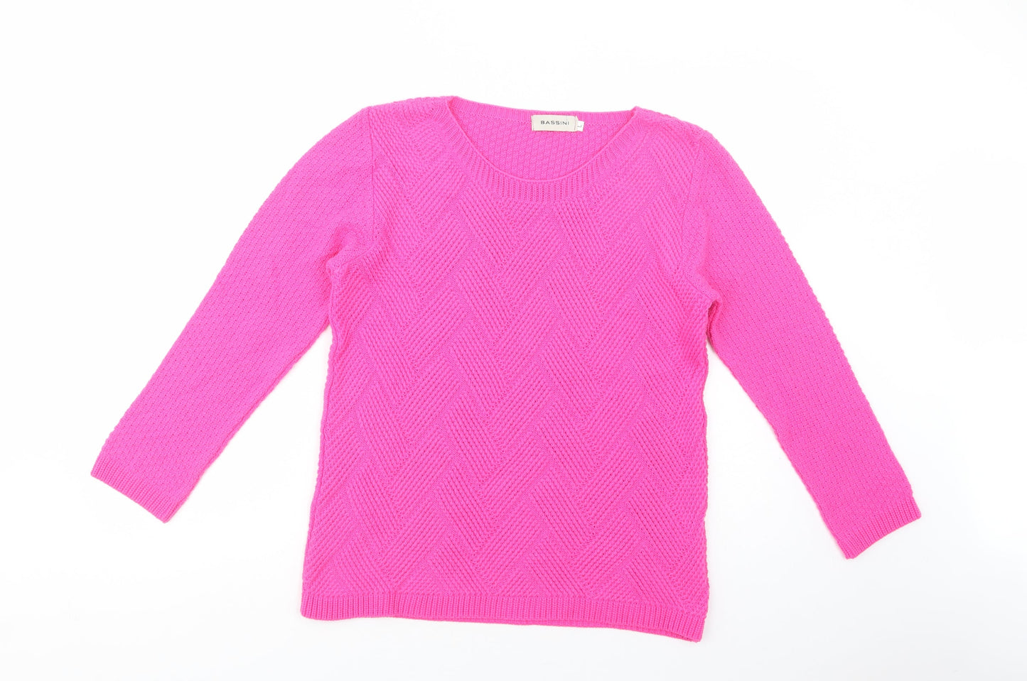 BASSINI Womens Pink Boat Neck  Acrylic Pullover Jumper Size L