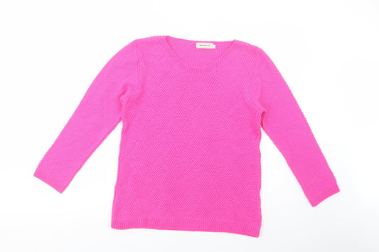 BASSINI Womens Pink Boat Neck  Acrylic Pullover Jumper Size L