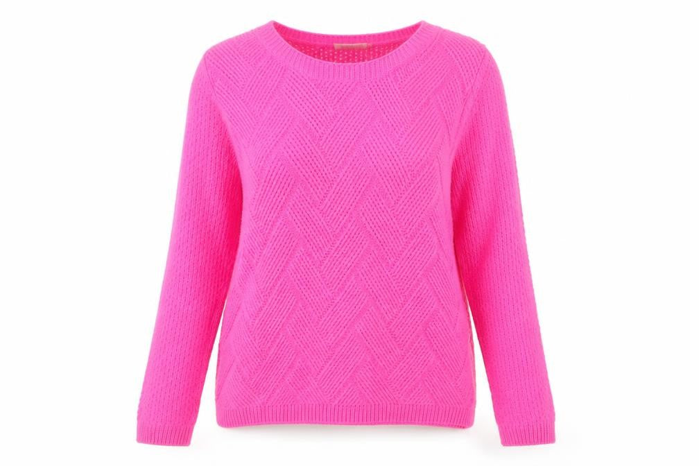 Front view of Bassini women’s pink boat neck acrylic jumper, size L